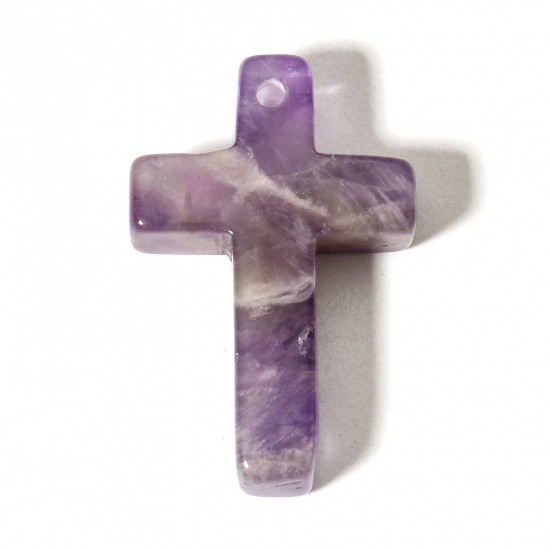 Picture of 1 Piece (Grade B) Amethyst ( Natural ) Charms Purple Cross 30mm x 20mm