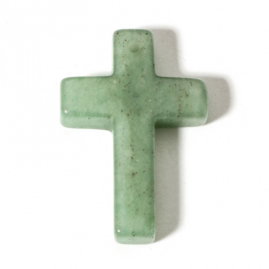 Picture of 1 Piece (Grade B) Aventurine ( Natural ) Charms Green Cross 30mm x 20mm