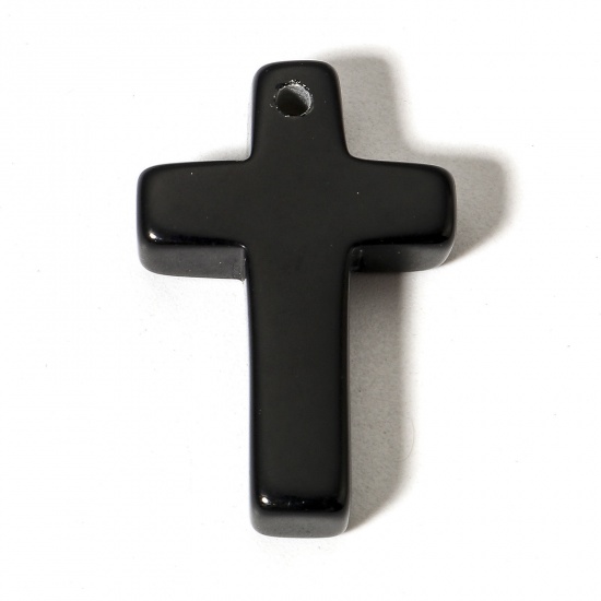 Picture of 1 Piece (Grade B) Obsidian ( Natural ) Charms Black Cross 30mm x 20mm