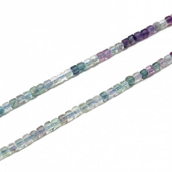 Immagine di 1 Filo (Circa 130 Pz/Treccia) (Grado A) Fluorite ( Naturale ) Perline per la Creazione di Gioielli con Ciondoli Fai-da-te Multicolore Cubo Sezione 3mm x 3mm, 39cm Lunghezza