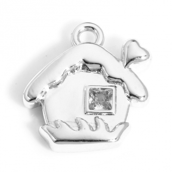 Immagine di 1 Pz Ottone Natale Charms Casa Vero Platino Placcato Trasparente Cubic Zirconiae 12mm x 11mm