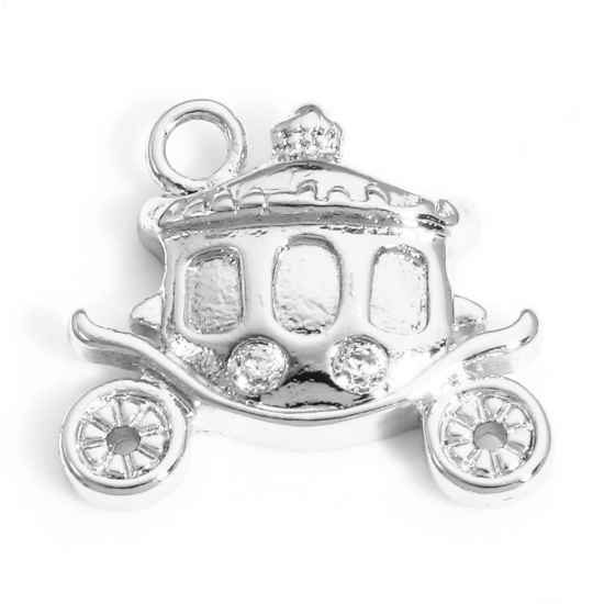 Immagine di 1 Pz Ottone Natale Charms Carrozza Vero Platino Placcato Trasparente Cubic Zirconiae 15.5mm x 14mm