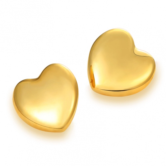 Immagine di San Valentino Elegante Orecchini a Perno All'Ingrosso, Cuore 16K Vero Oro Placcato 316 Acciaio inossidabile, Donne PVD Ecologica Impermeabile Anti-Ossidante Ipoallergenico Regalo Fornitura di Gioielli, 30mm x 30mm, 1 Paio