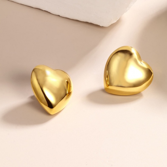 Immagine di San Valentino Elegante Orecchini a Perno All'Ingrosso, Cuore 16K Vero Oro Placcato 316 Acciaio inossidabile, Donne PVD Ecologica Impermeabile Anti-Ossidante Ipoallergenico Regalo Fornitura di Gioielli, 30mm x 30mm, 1 Paio