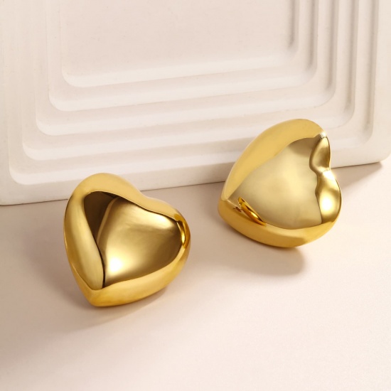 Immagine di San Valentino Elegante Orecchini a Perno All'Ingrosso, Cuore 16K Vero Oro Placcato 316 Acciaio inossidabile, Donne PVD Ecologica Impermeabile Anti-Ossidante Ipoallergenico Regalo Fornitura di Gioielli, 30mm x 30mm, 1 Paio