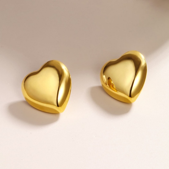 Immagine di San Valentino Elegante Orecchini a Perno All'Ingrosso, Cuore 16K Vero Oro Placcato 316 Acciaio inossidabile, Donne PVD Ecologica Impermeabile Anti-Ossidante Ipoallergenico Regalo Fornitura di Gioielli, 30mm x 30mm, 1 Paio