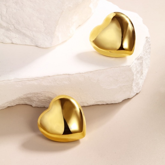 Immagine di San Valentino Elegante Orecchini a Perno All'Ingrosso, Cuore 16K Vero Oro Placcato 316 Acciaio inossidabile, Donne PVD Ecologica Impermeabile Anti-Ossidante Ipoallergenico Regalo Fornitura di Gioielli, 30mm x 30mm, 1 Paio