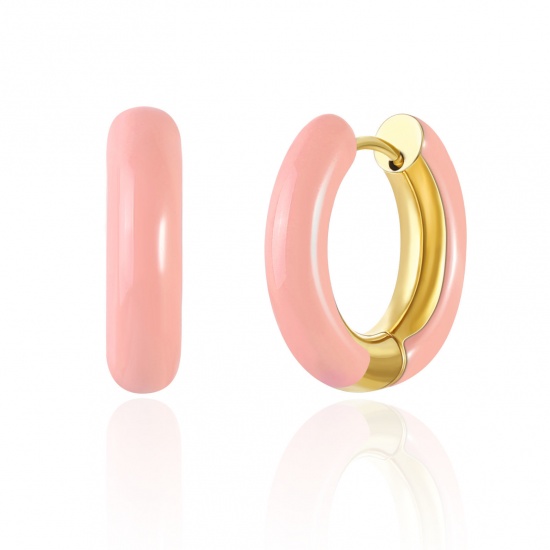 Imagen de 1 Par Respetuoso del Medio Ambiente Elegante Exquisito Oro Real Chapado Rosa Melocotón 304 Acero Inoxidable Esmalte Pendientes de Aro Para Mujeres Regalo 20mm Dia.