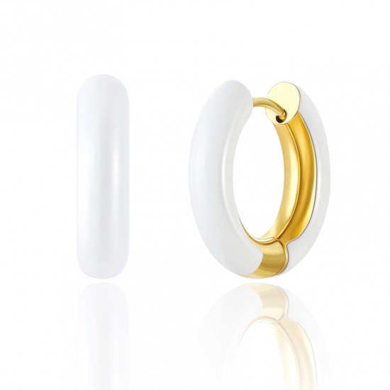 Imagen de 1 Par Respetuoso del Medio Ambiente Elegante Exquisito Oro Real Chapado Blanco 304 Acero Inoxidable Pendientes de Aro Para Mujeres Regalo 20mm Dia.
