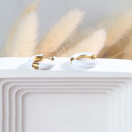 Imagen de 1 Par Respetuoso del Medio Ambiente Elegante Exquisito Oro Real Chapado Blanco 304 Acero Inoxidable Pendientes de Aro Para Mujeres Regalo 20mm Dia.