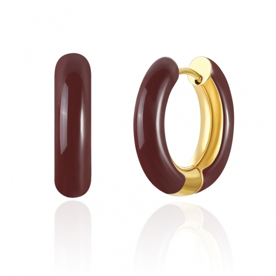 Imagen de 1 Par Respetuoso del Medio Ambiente Elegante Exquisito Oro Real Chapado Rojo Púrpura 304 Acero Inoxidable Pendientes de Aro Para Mujeres Regalo 20mm Dia.