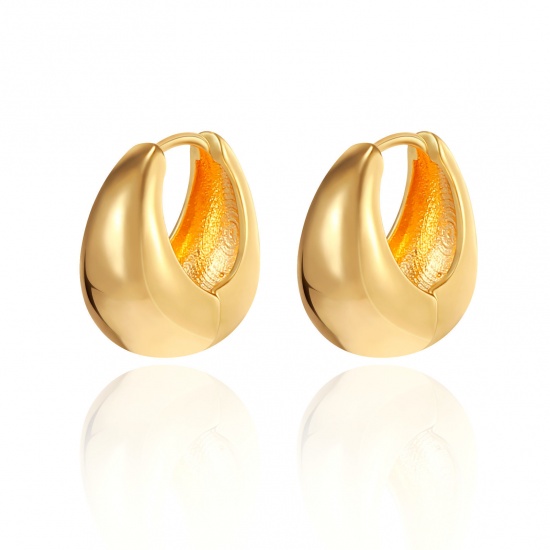 Immagine di 1 Paio Ecologico Elegante Squisito 18K Vero Oro Placcato Ottone Orecchini Circolari Per Donne Regalo 16mm x 16mm