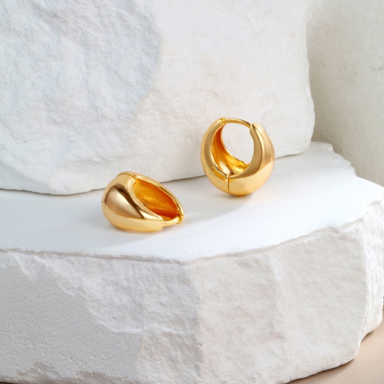 Immagine di 1 Paio Ecologico Elegante Squisito 18K Vero Oro Placcato Ottone Orecchini Circolari Per Donne Regalo 16mm x 16mm