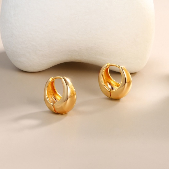 Immagine di 1 Paio Ecologico Elegante Squisito 18K Vero Oro Placcato Ottone Orecchini Circolari Per Donne Regalo 16mm x 16mm
