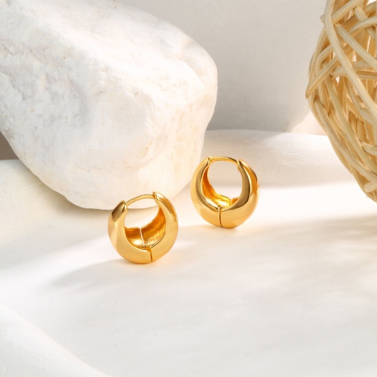 Immagine di 1 Paio Ecologico Elegante Squisito 18K Vero Oro Placcato Ottone Orecchini Circolari Per Donne Regalo 16mm x 16mm