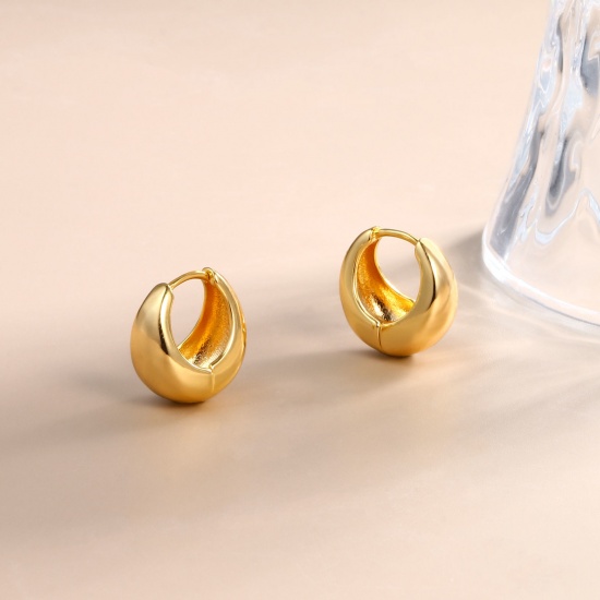 Immagine di 1 Paio Ecologico Elegante Squisito 18K Vero Oro Placcato Ottone Orecchini Circolari Per Donne Regalo 16mm x 16mm
