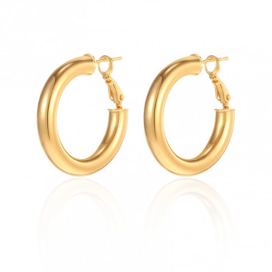 Immagine di 1 Paio Ecologico Elegante Squisito 18K Vero Oro Placcato Ottone Orecchini Circolari Per Donne Regalo 3cm Dia.