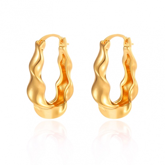 Immagine di 1 Paio Ecologico Elegante Squisito 18K Vero Oro Placcato Ottone Irregolare Orecchino Per Donne Regalo 27mm x 21mm
