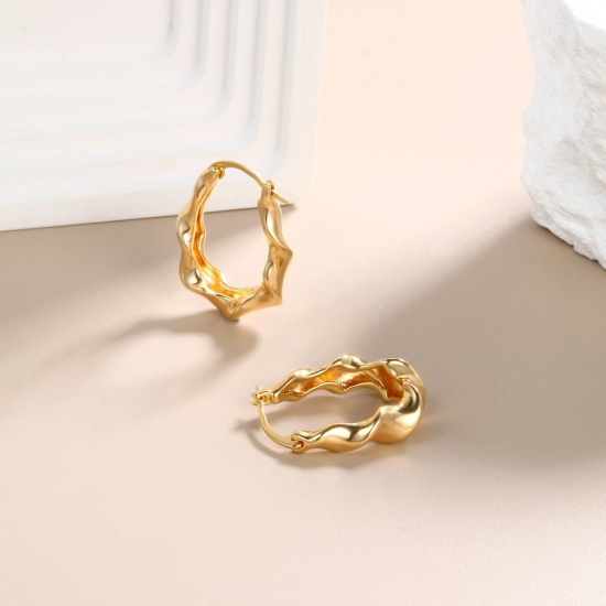 Immagine di 1 Paio Ecologico Elegante Squisito 18K Vero Oro Placcato Ottone Irregolare Orecchino Per Donne Regalo 27mm x 21mm