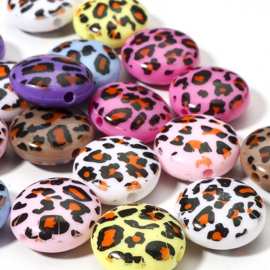 Picture of 10 PCs Acrylic Beads For DIY Jewelry Making At Random Mixed Color Round Leopard Print About 18mm Dia., Hole: Approx 2.2mm