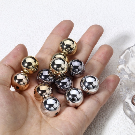 Image de 20 Pcs Perles pour DIY Fabrication de Bijoux de Charme en Acrylique Couleur Mélangée Au Hasard Rond Env. 16mm Dia, Trou: env. 2.5mm
