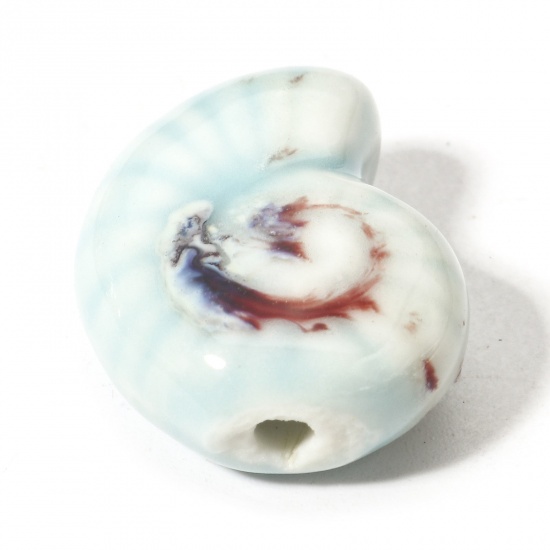 Bild von 10 Stück Keramik Ozean Schmuck Perlen für die Herstellung von DIY-Charme-Schmuck Strandschnecke Hellblau 3D ca. 21mm x 17mm, Loch:ca. 2mm
