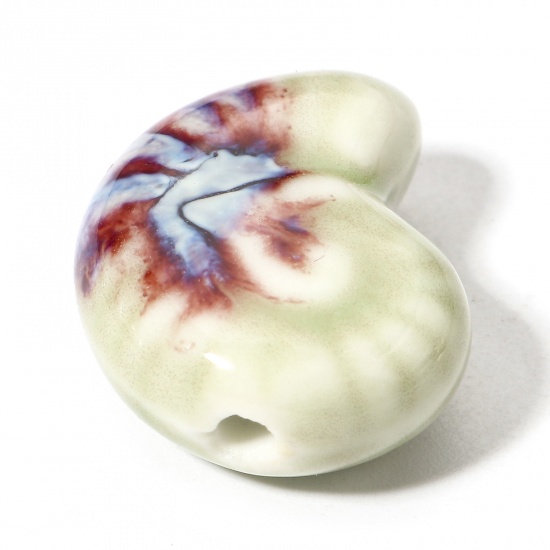 Bild von 10 Stück Keramik Ozean Schmuck Perlen für die Herstellung von DIY-Charme-Schmuck Strandschnecke Hellgrün 3D ca. 21mm x 17mm, Loch:ca. 2mm