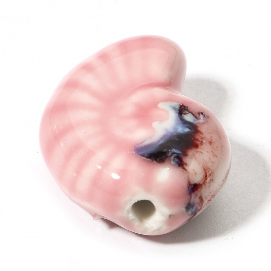 Bild von 10 Stück Keramik Ozean Schmuck Perlen für die Herstellung von DIY-Charme-Schmuck Strandschnecke Hellrosa 3D ca. 21mm x 17mm, Loch:ca. 2mm