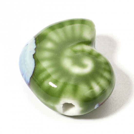 Bild von 10 Stück Keramik Ozean Schmuck Perlen für die Herstellung von DIY-Charme-Schmuck Strandschnecke Grün 3D ca. 21mm x 17mm, Loch:ca. 2mm