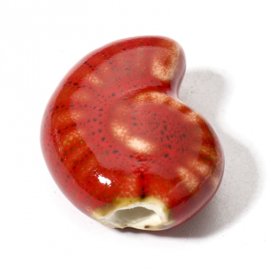 Bild von 10 Stück Keramik Ozean Schmuck Perlen für die Herstellung von DIY-Charme-Schmuck Strandschnecke Rot 3D ca. 21mm x 17mm, Loch:ca. 2mm