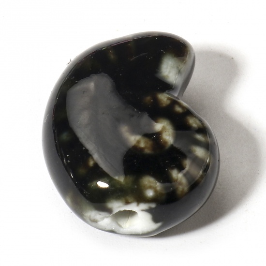 Bild von 10 Stück Keramik Ozean Schmuck Perlen für die Herstellung von DIY-Charme-Schmuck Strandschnecke Schwarz 3D ca. 21mm x 17mm, Loch:ca. 2mm