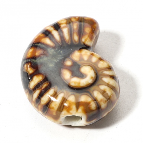 Bild von 10 Stück Keramik Ozean Schmuck Perlen für die Herstellung von DIY-Charme-Schmuck Strandschnecke Braun 3D ca. 21mm x 17mm, Loch:ca. 2mm