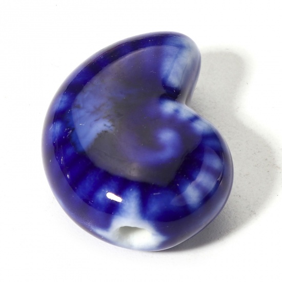 Bild von 10 Stück Keramik Ozean Schmuck Perlen für die Herstellung von DIY-Charme-Schmuck Strandschnecke Dunkelblau 3D ca. 21mm x 17mm, Loch:ca. 2mm