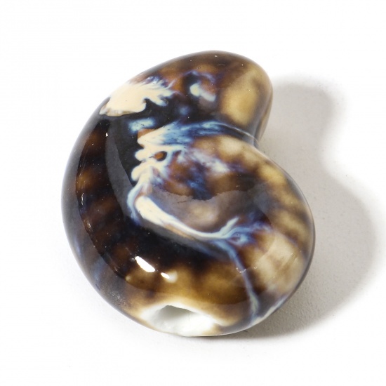 Bild von 10 Stück Keramik Ozean Schmuck Perlen für die Herstellung von DIY-Charme-Schmuck Strandschnecke Dunkelbraun 3D ca. 21mm x 17mm, Loch:ca. 2mm