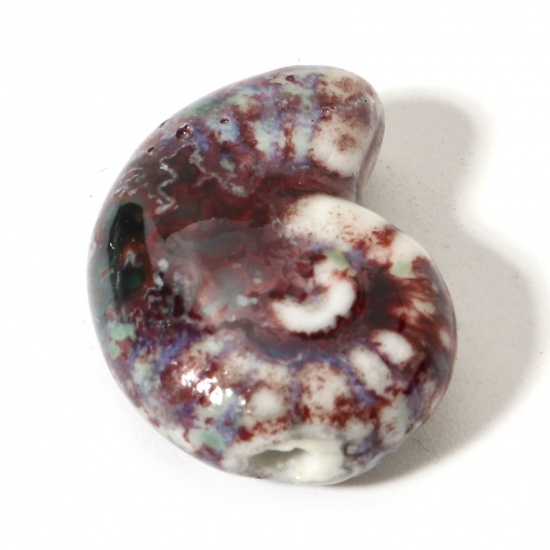 Bild von 10 Stück Keramik Ozean Schmuck Perlen für die Herstellung von DIY-Charme-Schmuck Strandschnecke Braunrot 3D ca. 21mm x 17mm, Loch:ca. 2mm