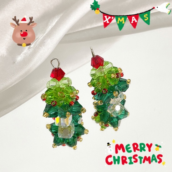 Picture of 1 Piece Glass Christmas Charms Christmas Tree Multicolor 29mm x 17mm