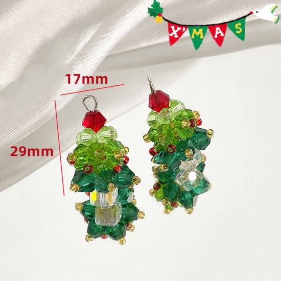 Picture of 1 Piece Glass Christmas Charms Christmas Tree Multicolor 29mm x 17mm