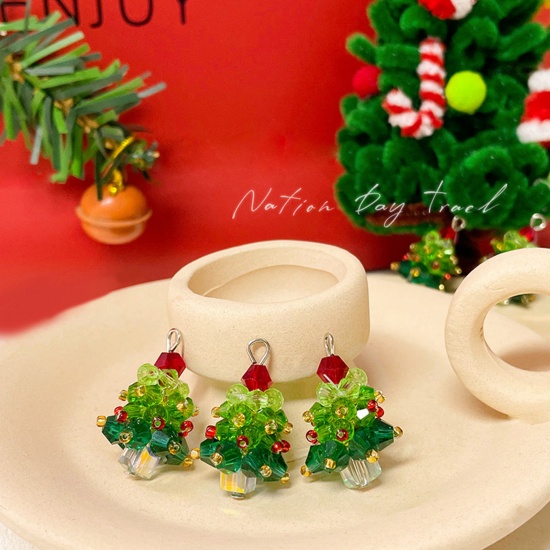 Immagine di 1 Pz Vetro Natale Charms Albero di Natale Multicolore 29mm x 17mm