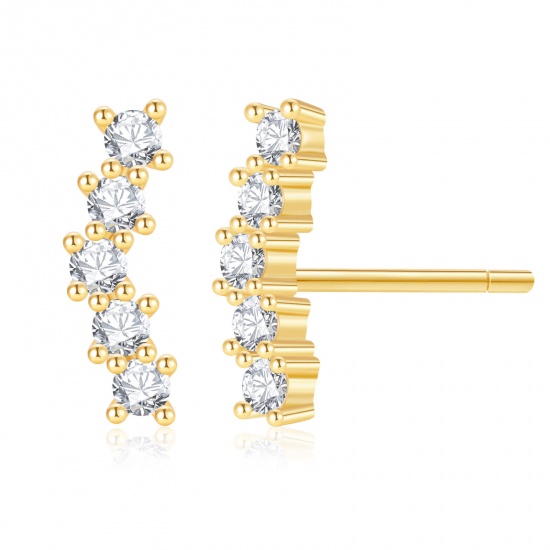Bild von Großhandel Exquisit Stilvoll Ohrring Ohrstecker, Transparent Strassstein 18K Echtgold plattiert Messing, Frauen Umweltfreundlich Geschenk Schmuckbedarf, 19mm x 11mm, 1 Paar
