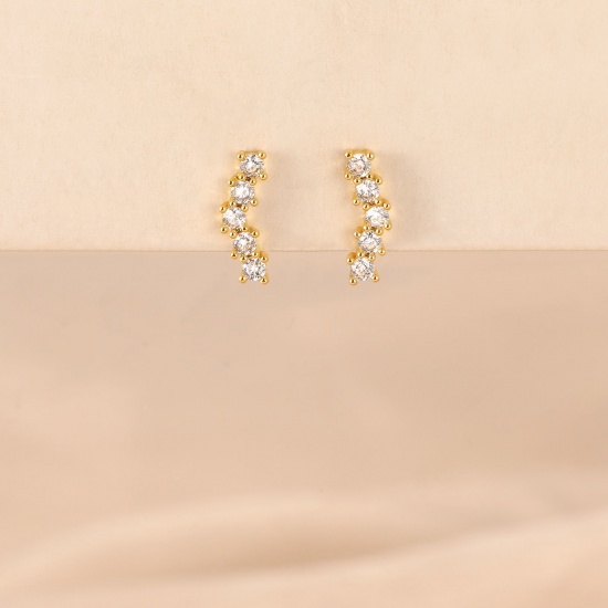 Bild von Großhandel Exquisit Stilvoll Ohrring Ohrstecker, Transparent Strassstein 18K Echtgold plattiert Messing, Frauen Umweltfreundlich Geschenk Schmuckbedarf, 19mm x 11mm, 1 Paar