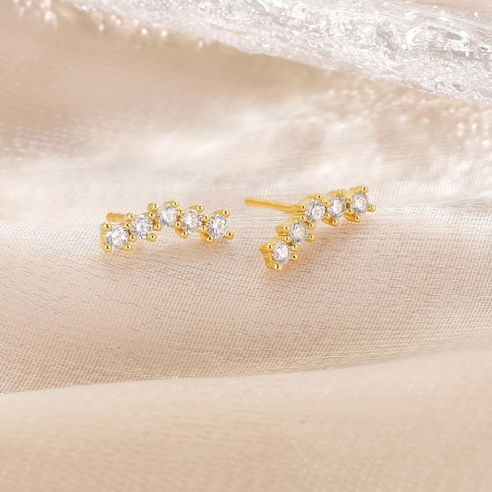 Bild von Großhandel Exquisit Stilvoll Ohrring Ohrstecker, Transparent Strassstein 18K Echtgold plattiert Messing, Frauen Umweltfreundlich Geschenk Schmuckbedarf, 19mm x 11mm, 1 Paar