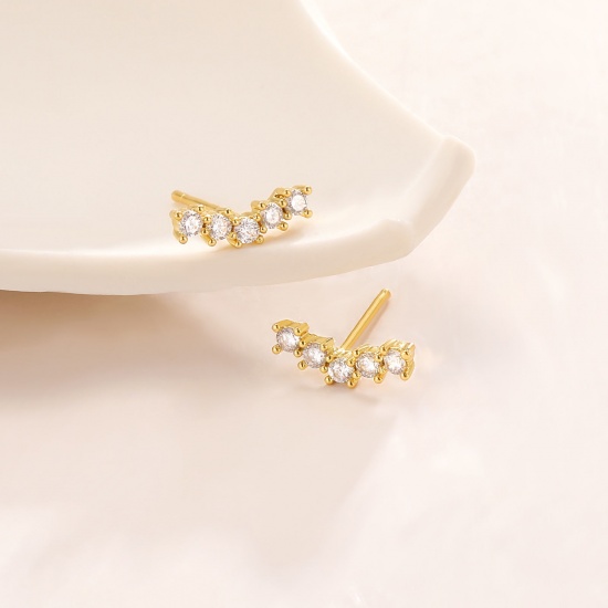 Bild von Großhandel Exquisit Stilvoll Ohrring Ohrstecker, Transparent Strassstein 18K Echtgold plattiert Messing, Frauen Umweltfreundlich Geschenk Schmuckbedarf, 19mm x 11mm, 1 Paar