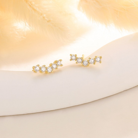 Bild von Großhandel Exquisit Stilvoll Ohrring Ohrstecker, Transparent Strassstein 18K Echtgold plattiert Messing, Frauen Umweltfreundlich Geschenk Schmuckbedarf, 19mm x 11mm, 1 Paar