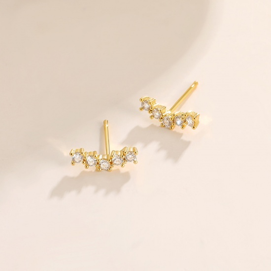 Bild von Großhandel Exquisit Stilvoll Ohrring Ohrstecker, Transparent Strassstein 18K Echtgold plattiert Messing, Frauen Umweltfreundlich Geschenk Schmuckbedarf, 19mm x 11mm, 1 Paar