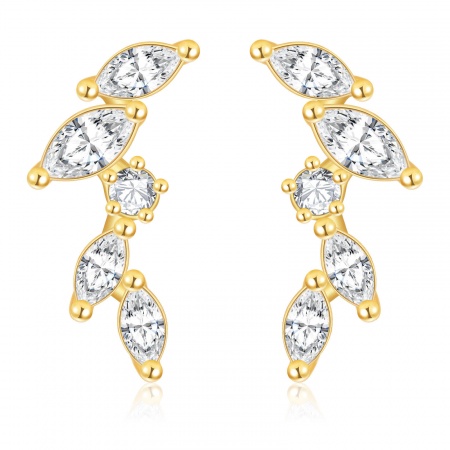 Immagine di Squisito Elegante Orecchini a Perno All'Ingrosso, Trasparente Strass 18K Vero Oro Placcato Ottone, Donne Ecologico Regalo Fornitura di Gioielli, 19mm x 11mm, 1 Paio