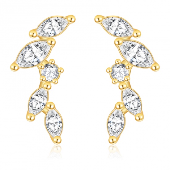 Bild von Großhandel Exquisit Stilvoll Ohrring Ohrstecker, Transparent Strassstein 18K Echtgold plattiert Messing, Frauen Umweltfreundlich Geschenk Schmuckbedarf, 19mm x 11mm, 1 Paar