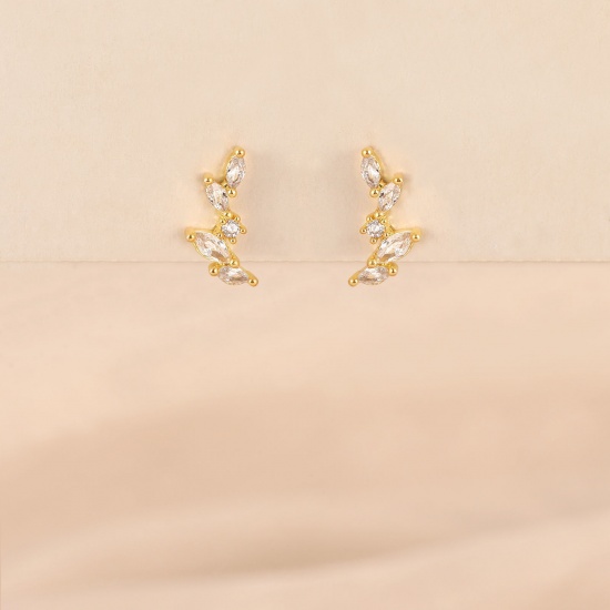 Bild von Großhandel Exquisit Stilvoll Ohrring Ohrstecker, Transparent Strassstein 18K Echtgold plattiert Messing, Frauen Umweltfreundlich Geschenk Schmuckbedarf, 19mm x 11mm, 1 Paar