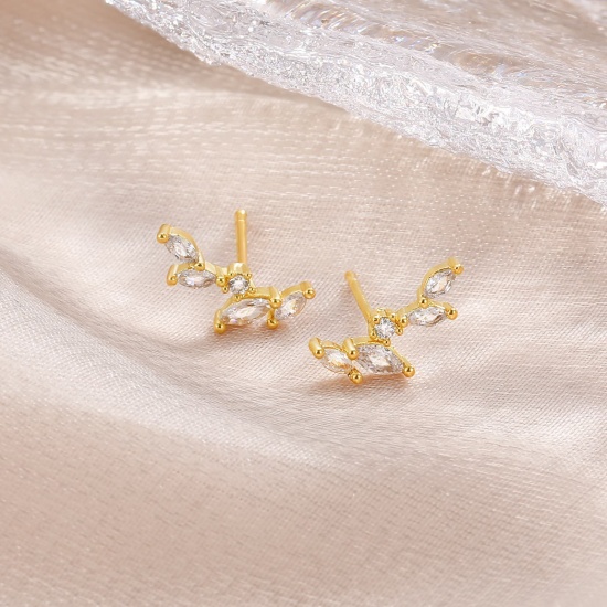 Bild von Großhandel Exquisit Stilvoll Ohrring Ohrstecker, Transparent Strassstein 18K Echtgold plattiert Messing, Frauen Umweltfreundlich Geschenk Schmuckbedarf, 19mm x 11mm, 1 Paar
