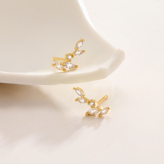 Bild von Großhandel Exquisit Stilvoll Ohrring Ohrstecker, Transparent Strassstein 18K Echtgold plattiert Messing, Frauen Umweltfreundlich Geschenk Schmuckbedarf, 19mm x 11mm, 1 Paar