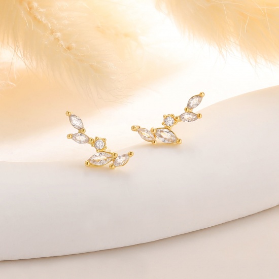 Bild von Großhandel Exquisit Stilvoll Ohrring Ohrstecker, Transparent Strassstein 18K Echtgold plattiert Messing, Frauen Umweltfreundlich Geschenk Schmuckbedarf, 19mm x 11mm, 1 Paar